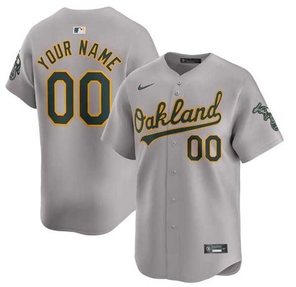 Mens Oakland Athletics Active Player Custom Gray Away Limited Stitched Jersey->->Custom Jersey